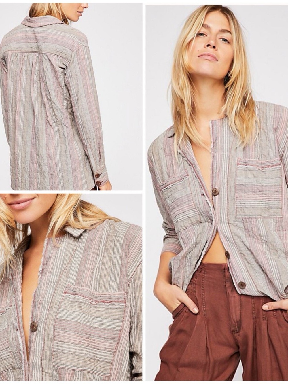 Free People High Tide Oversized Button Down Shirt Women's size L